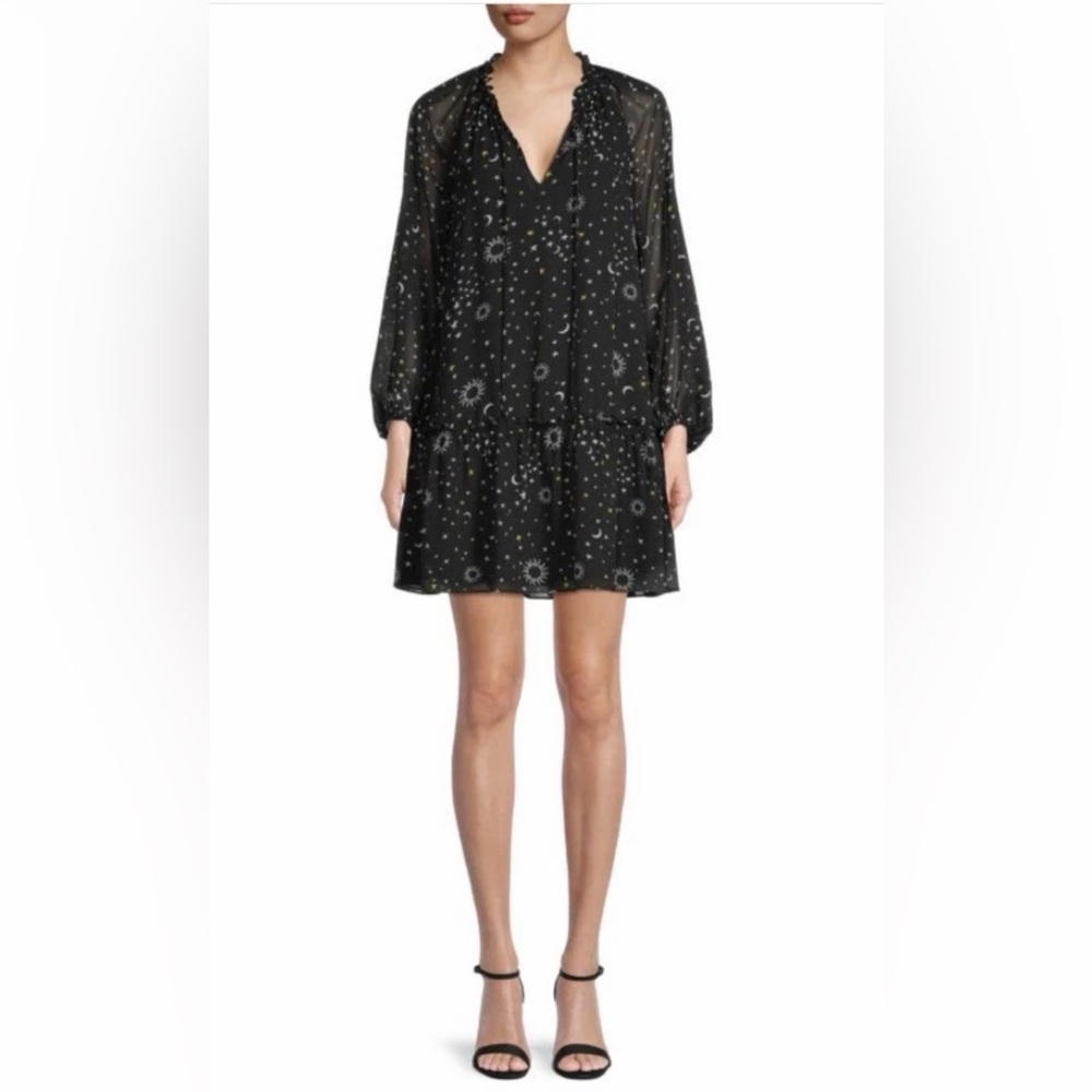 NWT 10 Crosby Derek Lam Black Celestial-Print Mini Dress $459